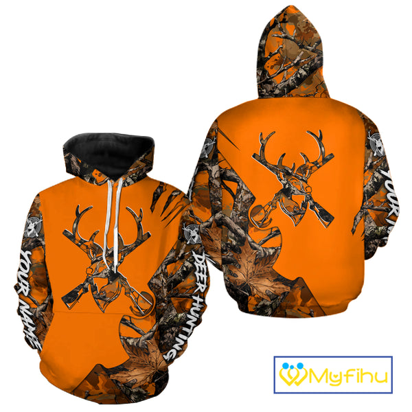 Whitetail Deer Hunting Orange Camo 3D Printed Shirts, Personalized Hunting Shirt NBT217