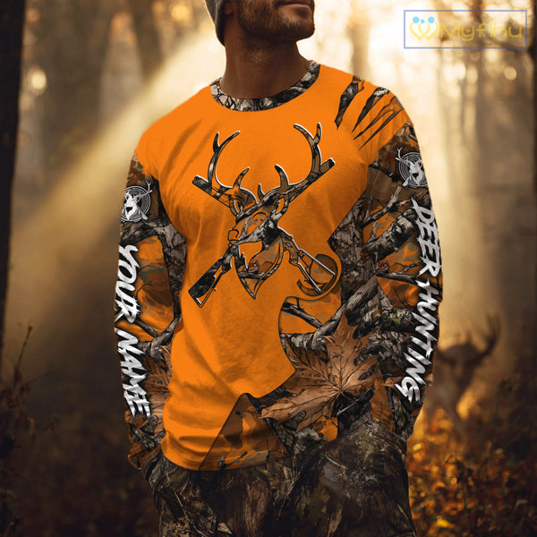 Whitetail Deer Hunting Orange Camo 3D Printed Shirts, Personalized Hunting Shirt NBT217