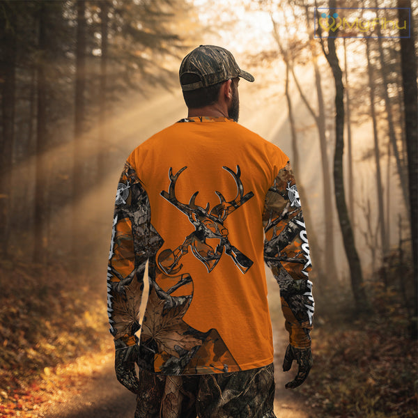 Whitetail Deer Hunting Orange Camo 3D Printed Shirts, Personalized Hunting Shirt NBT217