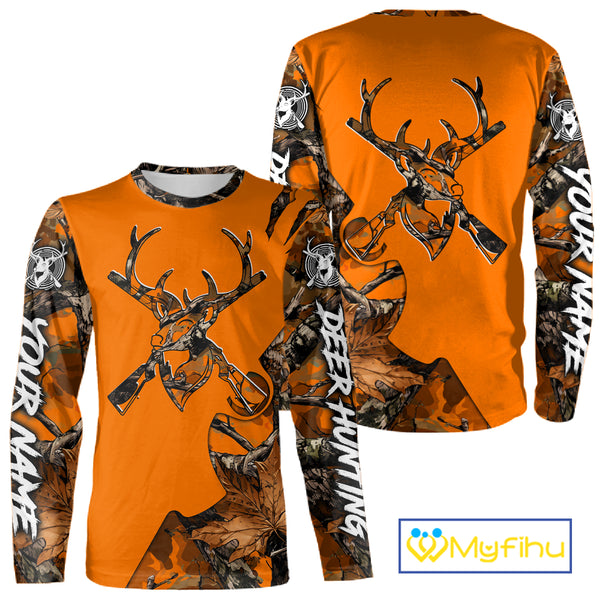 Whitetail Deer Hunting Orange Camo 3D Printed Shirts, Personalized Hunting Shirt NBT217