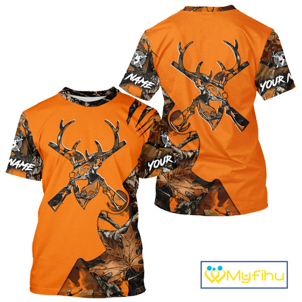 Whitetail Deer Hunting Orange Camo 3D Printed Shirts, Personalized Hunting Shirt NBT217
