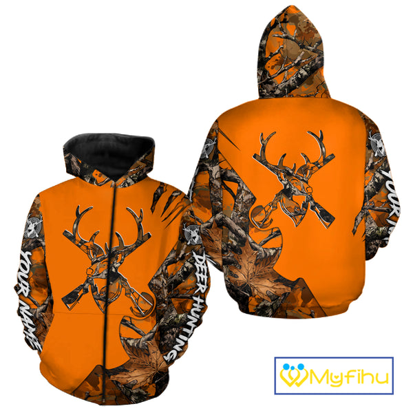 Whitetail Deer Hunting Orange Camo 3D Printed Shirts, Personalized Hunting Shirt NBT217