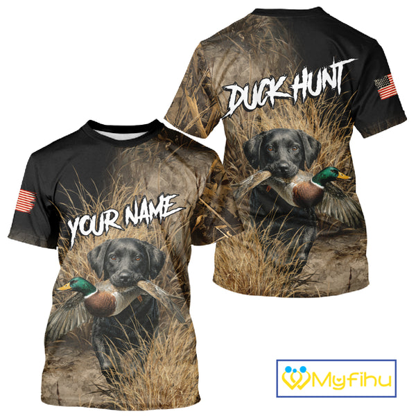 Custom Duck Hunting with Black Labrador Retriever US Flag Camo Shirts, Duck Hunting Clothes for Men NBT130