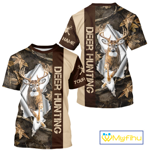 Whitetail Deer Hunting Shirt Forest Camo Custom Name Hunting Clothes For Deer Hunters NBT329