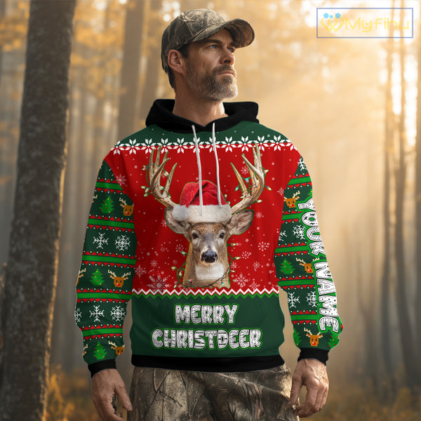 Funny Ugly Christmas Pattern Deer Hunting Custom Name 3D All Over Print Shirts Christmas Shirt NBT285