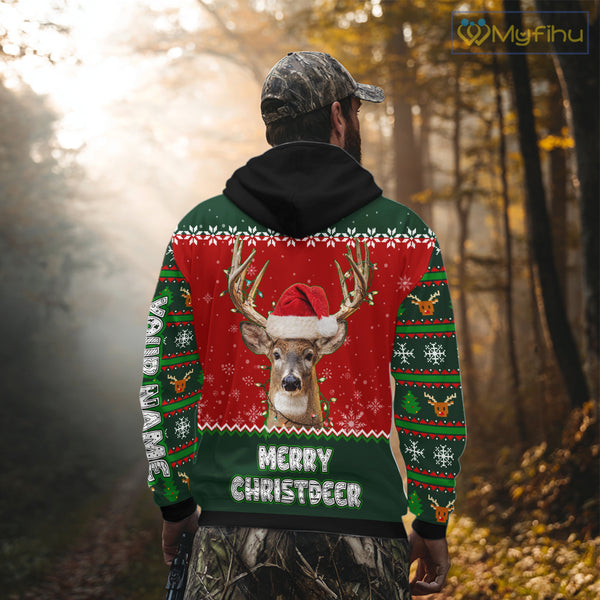 Funny Ugly Christmas Pattern Deer Hunting Custom Name 3D All Over Print Shirts Christmas Shirt NBT285