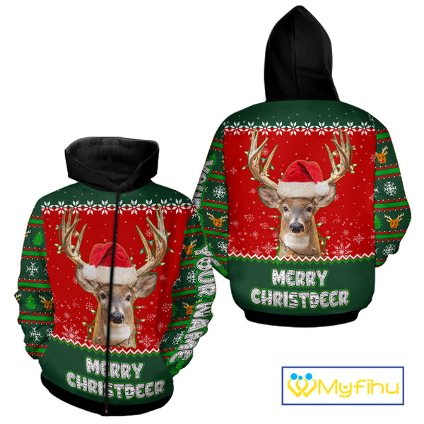 Funny Ugly Christmas Pattern Deer Hunting Custom Name 3D All Over Print Shirts Christmas Shirt NBT285