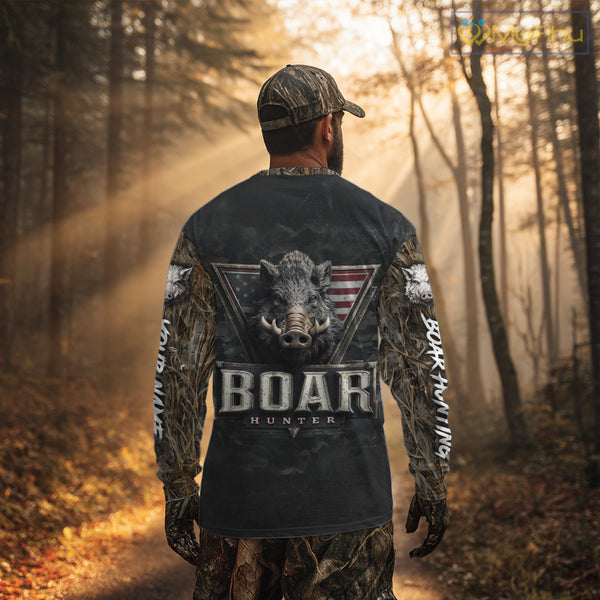 Beautiful Wild Boar Hunting 3D Print Camouflage Shirts with Rifle, Boar Hunting Clothes NBT142