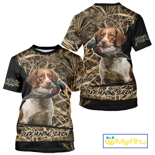 Mallard Duck Hunting Camouflage Shirt With Brittany Dog, Duck Hunting Season NBT156
