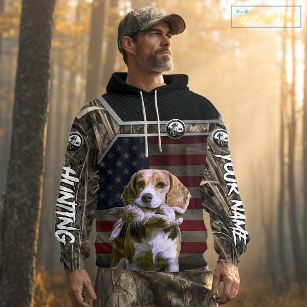 Custom Camouflage Rabbit Hunting Beagle Dog US Flag for Men, Rabbit Hunting Gifts NBT244