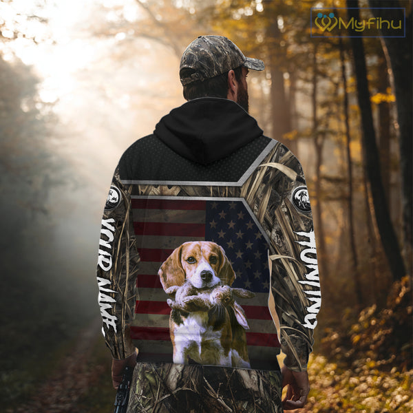 Custom Camouflage Rabbit Hunting Beagle Dog US Flag for Men, Rabbit Hunting Gifts NBT244