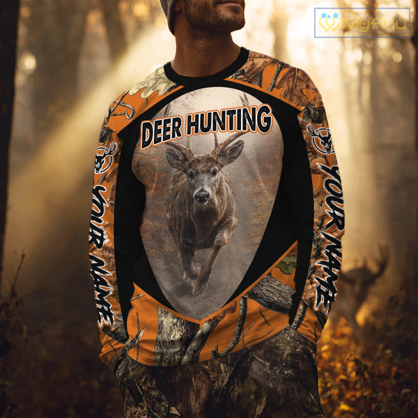 Deer Hunting Shirt Orange Camouflage Hoodie, Long Sleeve Custom Name For Men NBT245