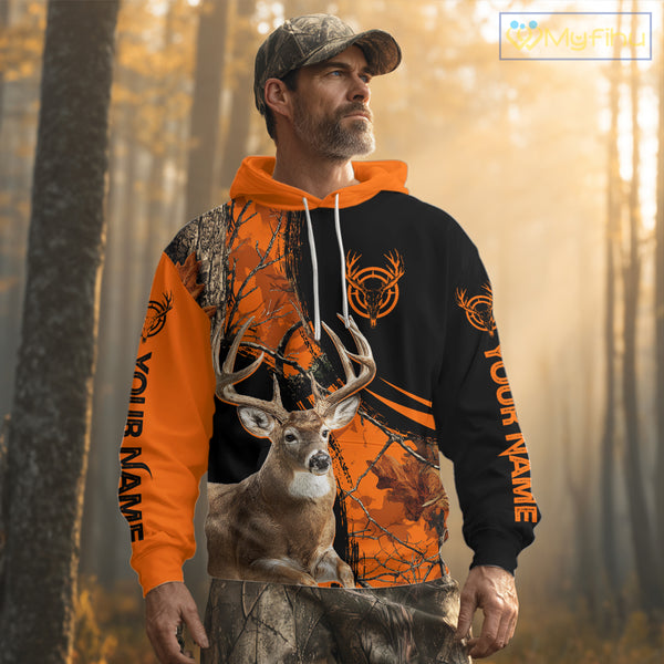 Deer Hunting Orange Camouflage 3D Prints Shirts for Hunters, Best Custom Hunting Shirts NBT178