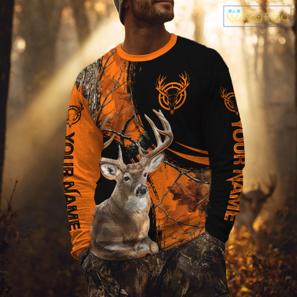 Deer Hunting Orange Camouflage 3D Prints Shirts for Hunters, Best Custom Hunting Shirts NBT178