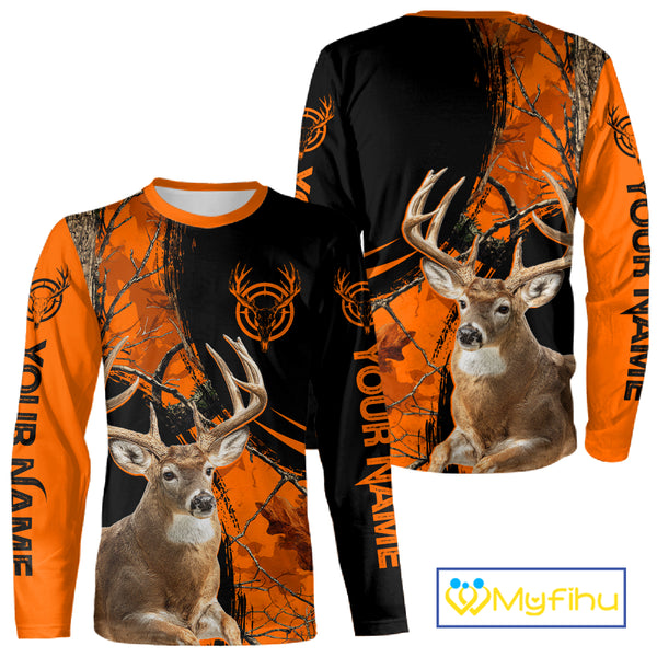 Deer Hunting Orange Camouflage 3D Prints Shirts for Hunters, Best Custom Hunting Shirts NBT178