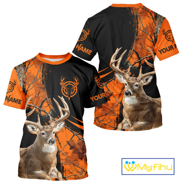 Deer Hunting Orange Camouflage 3D Prints Shirts for Hunters, Best Custom Hunting Shirts NBT178