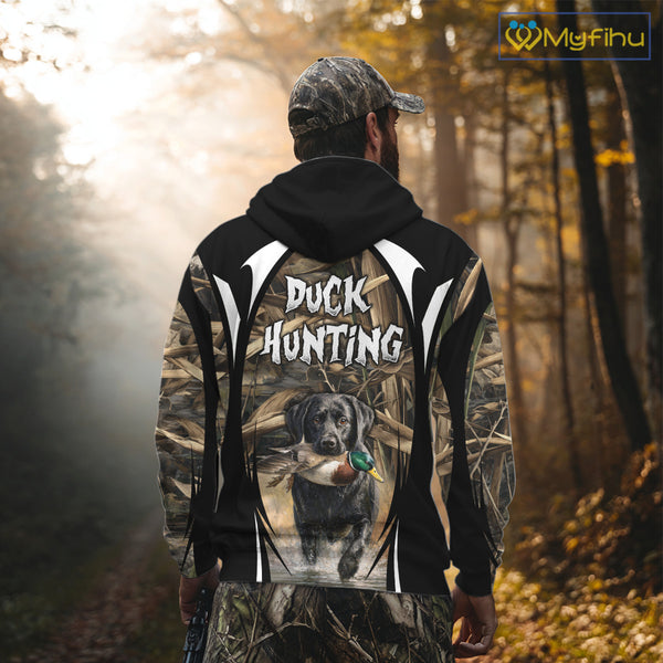 Duck Hunting with Black Lab Camo 3D All Over Printed Shirts, Camouflage Duck Hunting Clothing NBT206
