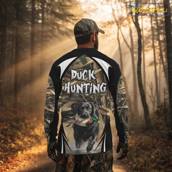 Duck Hunting with Black Lab Camo 3D All Over Printed Shirts, Camouflage Duck Hunting Clothing NBT206