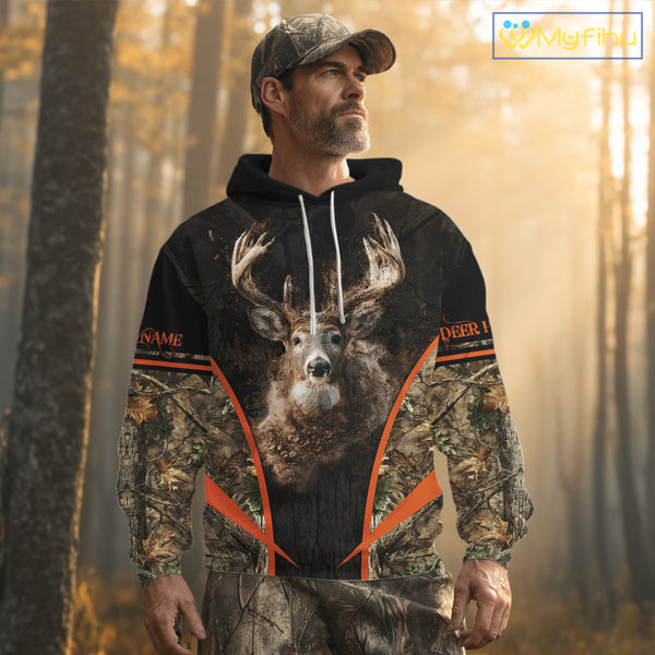 Personalized Whitetail Deer Hunting Shirt Brown Camo Custom Name, Deer Hunting Clothes NBT280