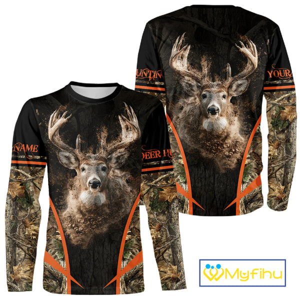 Personalized Whitetail Deer Hunting Shirt Brown Camo Custom Name, Deer Hunting Clothes NBT280