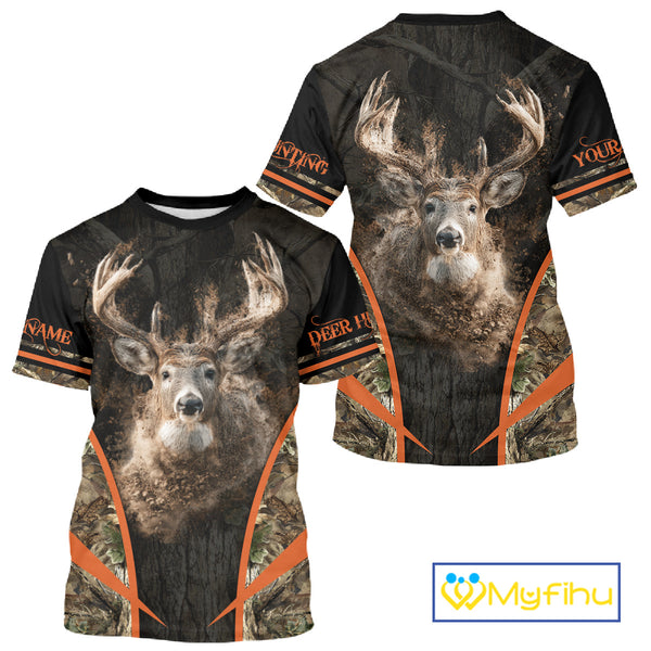 Personalized Whitetail Deer Hunting Shirt Brown Camo Custom Name, Deer Hunting Clothes NBT280