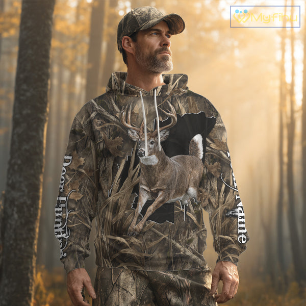 Whitetail Deer Hunting Brown Camo Custom Name Full Printing Shirts, Personalized Gifts for Hunters NBT124