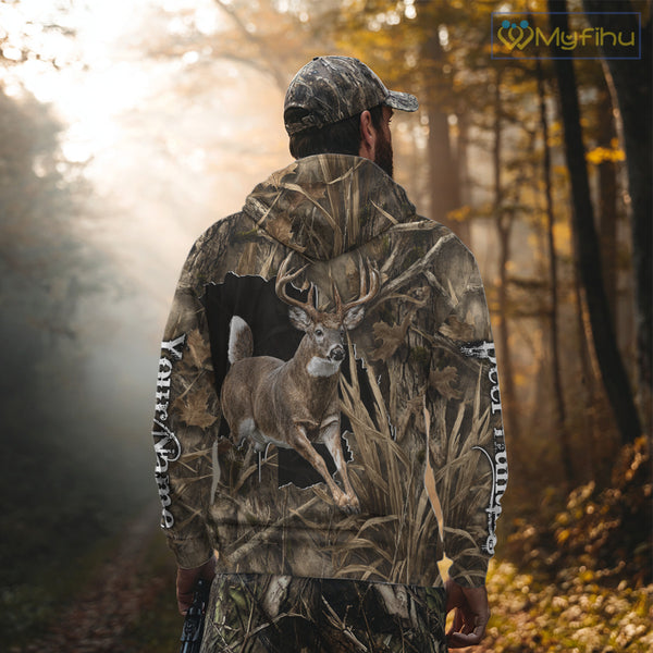 Whitetail Deer Hunting Brown Camo Custom Name Full Printing Shirts, Personalized Gifts for Hunters NBT124