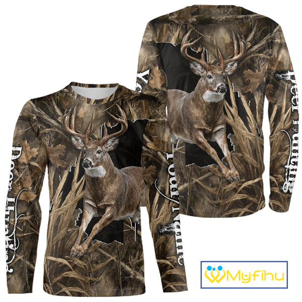 Whitetail Deer Hunting Brown Camo Custom Name Full Printing Shirts, Personalized Gifts for Hunters NBT124