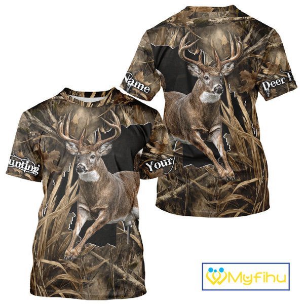 Whitetail Deer Hunting Brown Camo Custom Name Full Printing Shirts, Personalized Gifts for Hunters NBT124