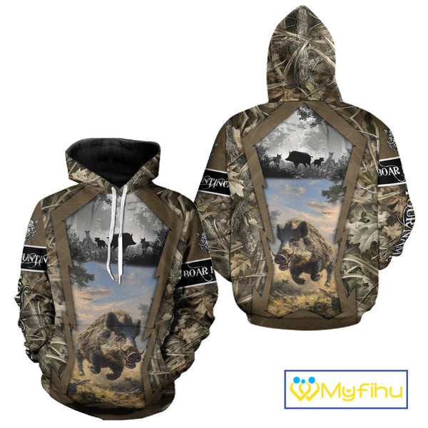 Brown Camo Wild Boar Hunting Shirt Custom Name Hunting Clothes Gifts for Hunter NBT125