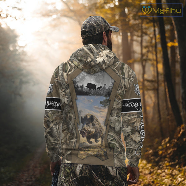 Brown Camo Wild Boar Hunting Shirt Custom Name Hunting Clothes Gifts for Hunter NBT125
