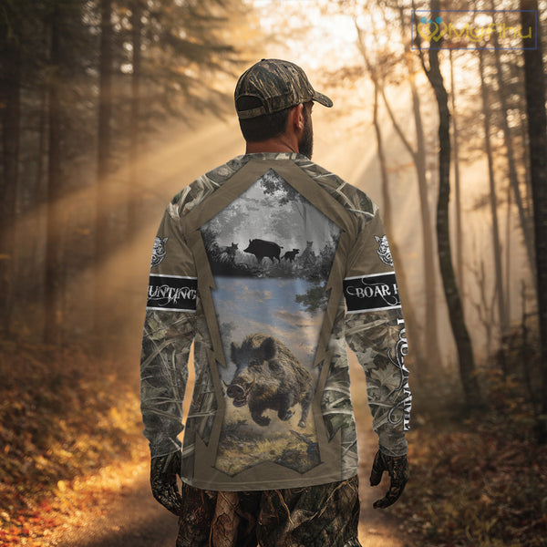 Brown Camo Wild Boar Hunting Shirt Custom Name Hunting Clothes Gifts for Hunter NBT125