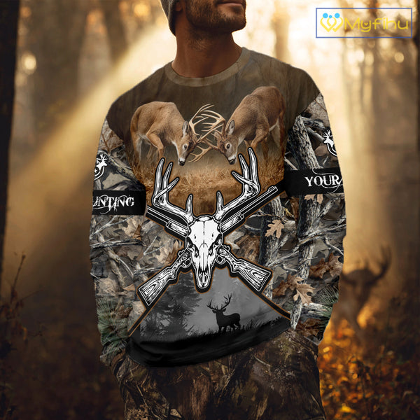 Whitetail Deer Hunting Custom Name Camo Shirt, Deer Hunting Clothing, Camouflage Deer Shirts NBT281