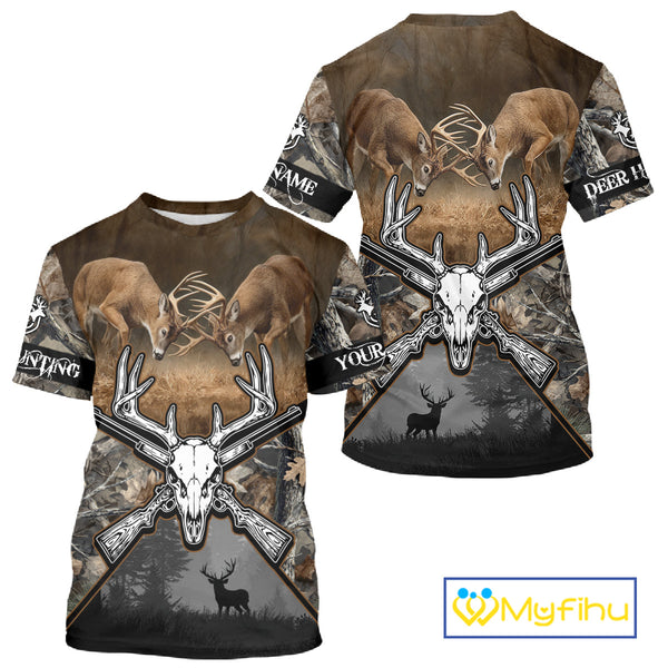 Whitetail Deer Hunting Custom Name Camo Shirt, Deer Hunting Clothing, Camouflage Deer Shirts NBT281
