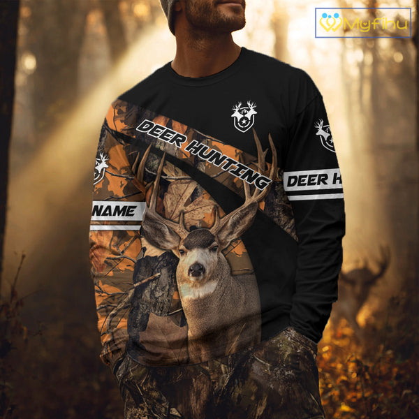 Deer Hunting Orange Camouflage Custom Name Shirts, Personalized Deer Hunting Clothes, Hunting Gifts NBT167