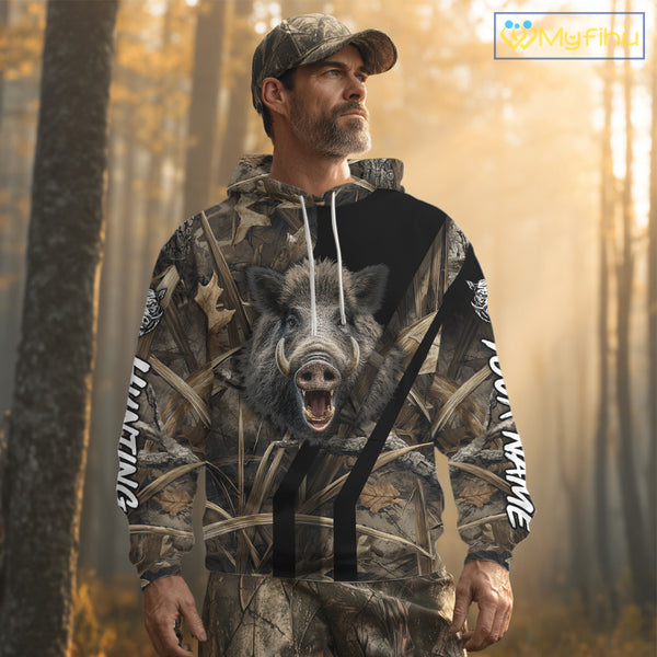Custom Hog Hunting Camo 3D Printed Shirts, Boar Hunting Shirt for Hunter, Hunting Gifts NBT176