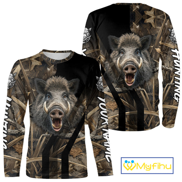 Custom Hog Hunting Camo 3D Printed Shirts, Boar Hunting Shirt for Hunter, Hunting Gifts NBT176