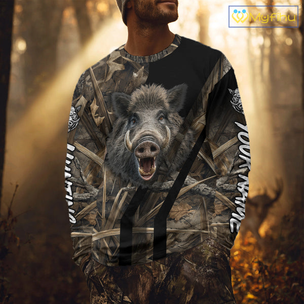Custom Hog Hunting Camo 3D Printed Shirts, Boar Hunting Shirt for Hunter, Hunting Gifts NBT176