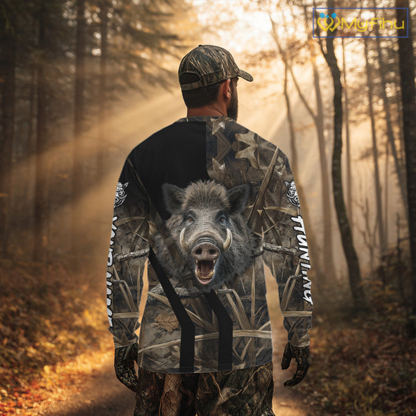 Custom Hog Hunting Camo 3D Printed Shirts, Boar Hunting Shirt for Hunter, Hunting Gifts NBT176
