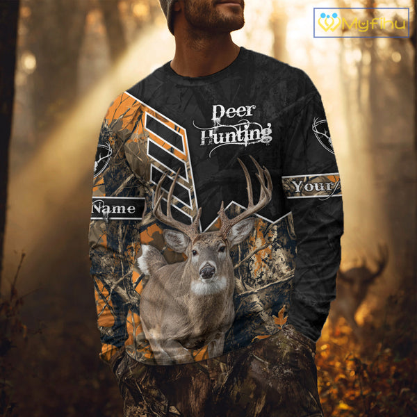 Whitetail Deer Hunting Camo Custom Name 3D Prints Shirts for Men, Hunting Gifts NBT182