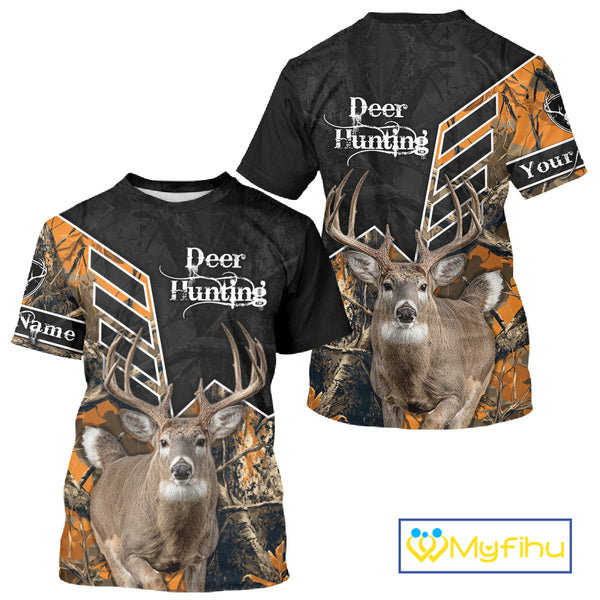 Whitetail Deer Hunting Camo Custom Name 3D Prints Shirts for Men, Hunting Gifts NBT182