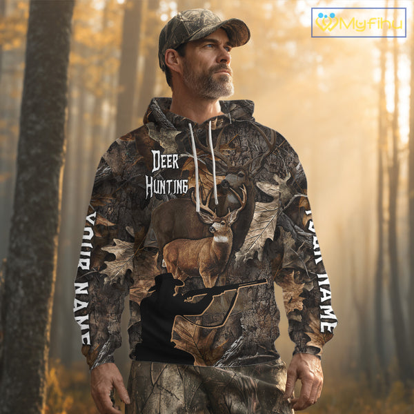 Personalized Whitetail Deer Hunting Brown Camo with Hunter 3D Print Custom Name Shirts, Hunting Gift NBT269