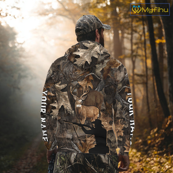Personalized Whitetail Deer Hunting Brown Camo with Hunter 3D Print Custom Name Shirts, Hunting Gift NBT269