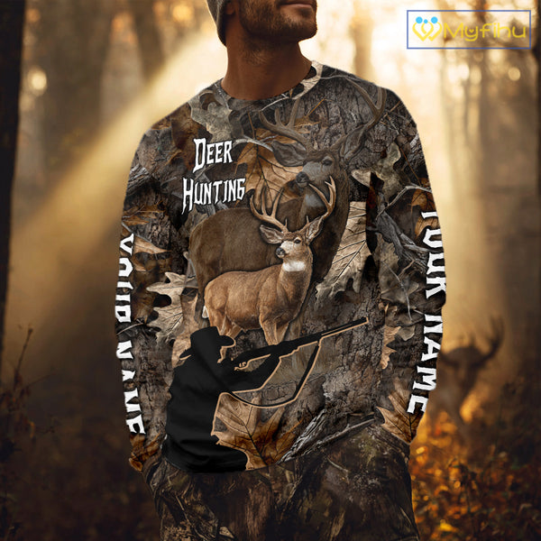 Personalized Whitetail Deer Hunting Brown Camo with Hunter 3D Print Custom Name Shirts, Hunting Gift NBT269