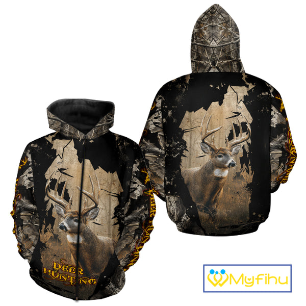 Personalized Deer Hunting 3D All Over Printed Hoodie Brown Camo, Hunting Gift NBT306