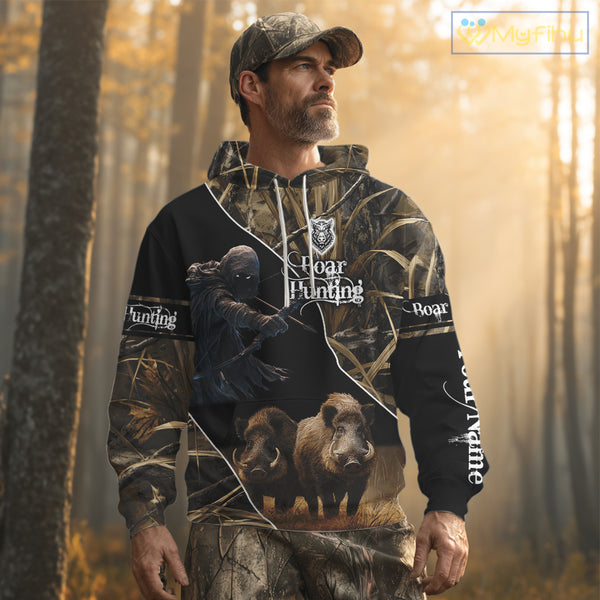 Wild Boar Bow Hunting Grim Reaper Camouflage 3D Shirts, Custom Boar Shirt NBT202