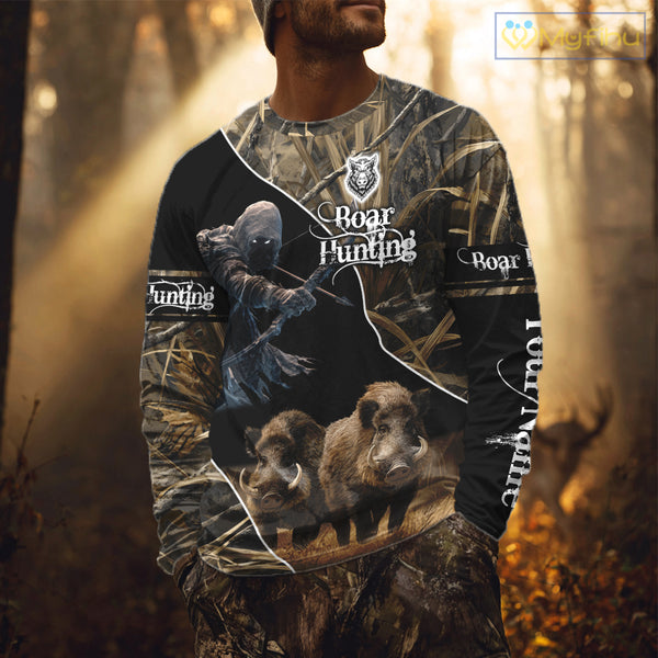Wild Boar Bow Hunting Grim Reaper Camouflage 3D Shirts, Custom Boar Shirt NBT202