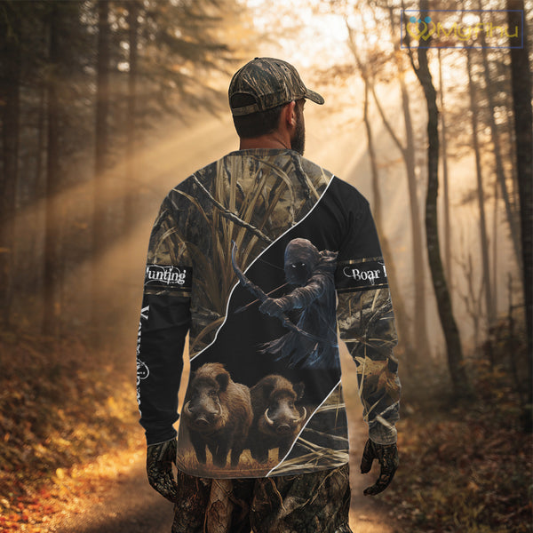 Wild Boar Bow Hunting Grim Reaper Camouflage 3D Shirts, Custom Boar Shirt NBT202