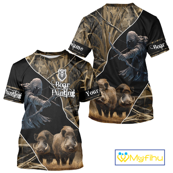 Wild Boar Bow Hunting Grim Reaper Camouflage 3D Shirts, Custom Boar Shirt NBT202