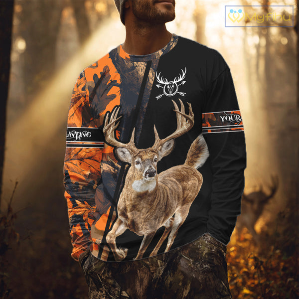 Orange Forest Camo Deer Hunting Shirts With Full All Over 3D For Deer Hunters NBT274